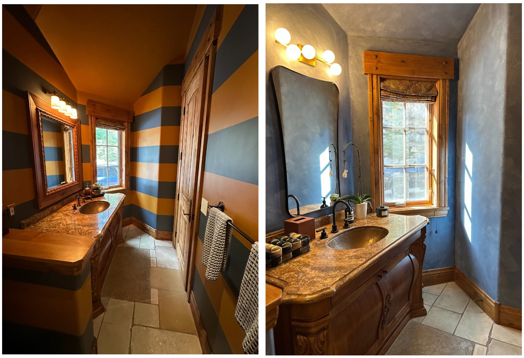 Bathroom before after striped paint Park City Utah
