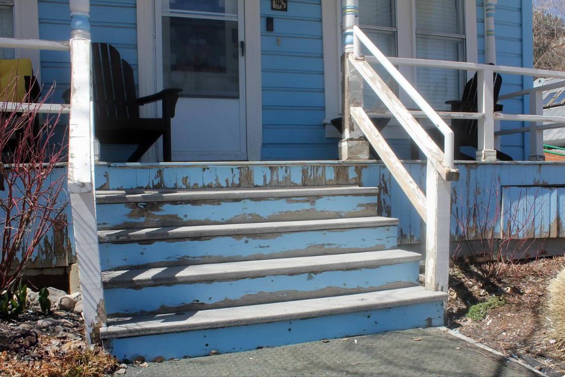 Porch steps before painting Park City Utah peeling paint