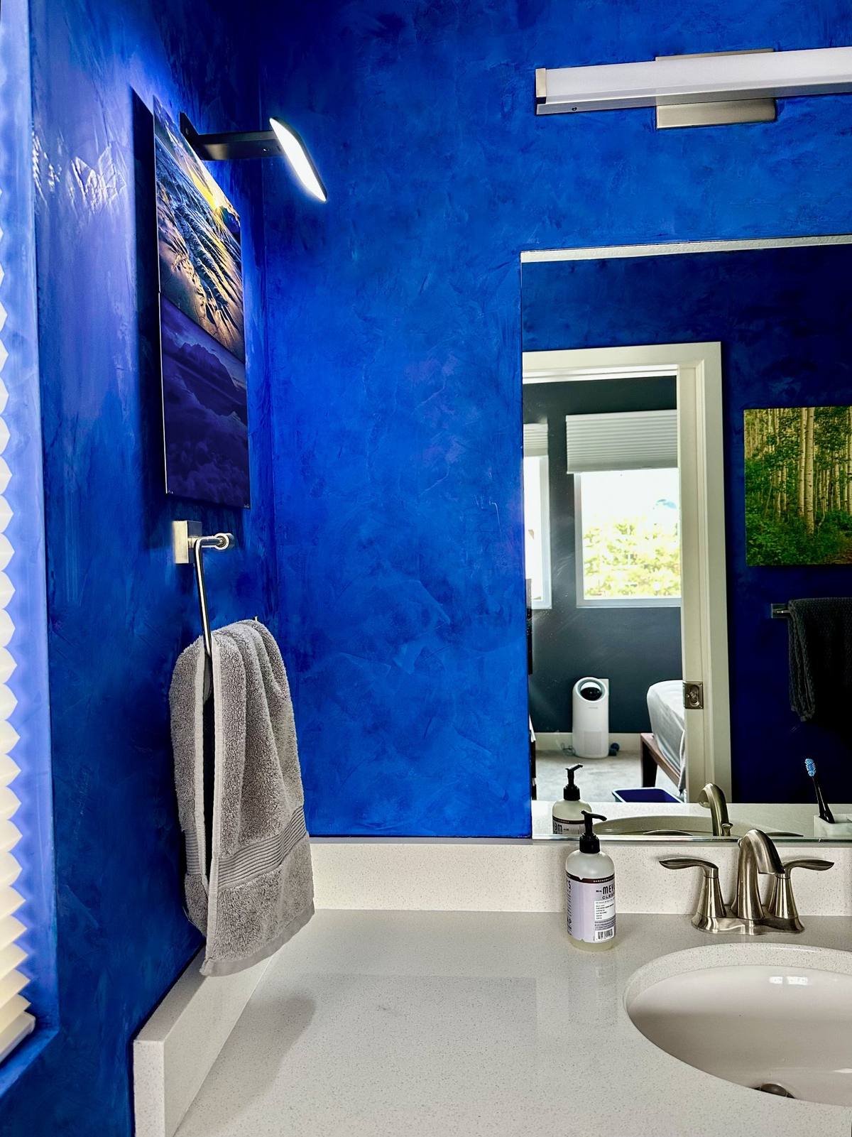 Blue lime wash bathroom Park City Utah